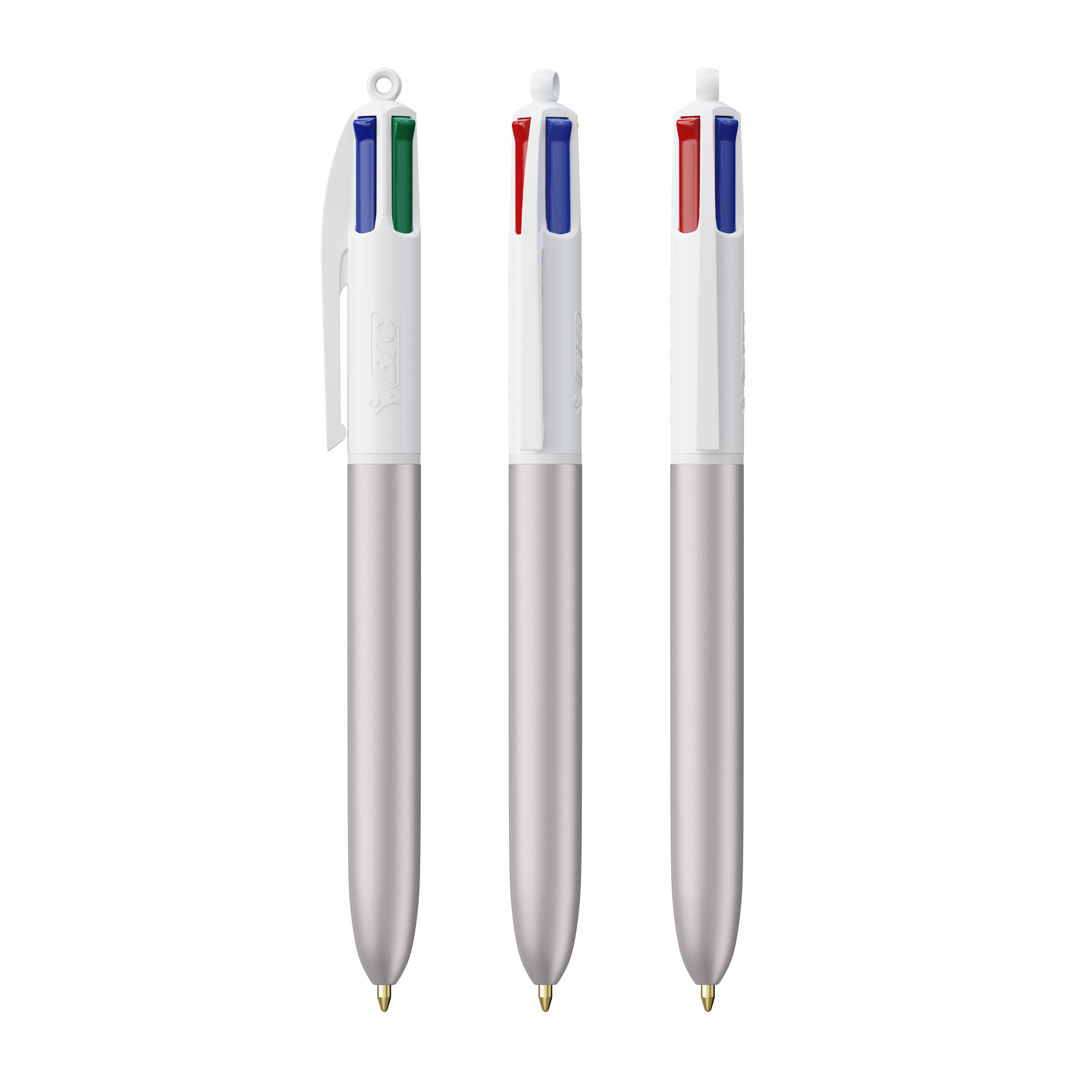 Stylo BIC® 4 Couleurs publicitaire Glacé avec Lanyard Glacé argenté - blanc